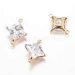 Brass Micro Pave Cubic Zirconia Links, Cadmium Free & Nickel Free & Lead Free, Rhombus, Light Gold, 12.5x10x4~4.5mm, Hole: 1mm(ZIRC-Q002-43KC)