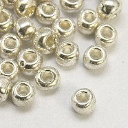 Glass Seed Beads, Dyed Colors, Round, Silver, Size: about 4mm in diameter, hole:1.5mm(E0690044)