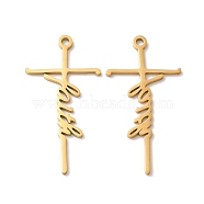 Ion Plating(IP) 304 Stainless Steel Pendants, Cross with Word Faith Charm, Real 18K Gold Plated, 39.5x20.5x1.5mm, Hole: 2mm(STAS-H212-08G)