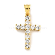 Ion Plating(IP) 304 Stainless Steel Cubic Zirconia Pendants, Cross Charm, Golden, 27x17x4mm, Hole: 5.5x4.5mm(STAS-C102-01A-G)