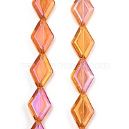 Electroplate Glass Beads Strands, Rhombus, AB Color, Orange, 15x10x5mm, Hole: 1mm, about 43pcs/strand, 25.39''(64.5cm)(EGLA-B010-01A-FR03)