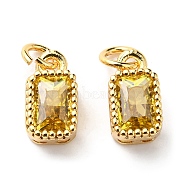 Real 18K Gold Plated Brass Inlaid Cubic Zirconia Charms, with Jump Ring, Long-Lasting Plated, Rectangle, Yellow, 9.5x5x3.5mm, Jump Ring: 4x0.5mm, 2.5mm Inner Diameter(ZIRC-L100-075G-06)