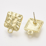 Alloy Stud Earring Findings, with Steel Pins and Loop, Square, Light Gold, 16.5x13mm, Hole: 2mm, Pin: 0.7mm(PALLOY-S121-125)