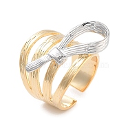 Brass Bowknot Wide Open Cuff Ring for Women, Real 18K Gold Plated & Platinum, 22mm, Adjustable(RJEW-C102-22GP)