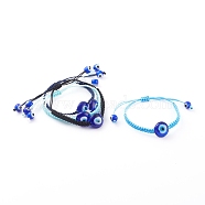 Adjustable Nylon Thread Braided Bead Bracelets, with Handmade Evil Eye Lampwork Beads, Mixed Color, Inner Diameter: 1-1/8~2-7/8 inch(3~7.3cm)(BJEW-JB06066)