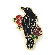 Crow & Flower Enamel Pins, Light Gold Alloy Brooch for Backpack Clothes, Dark Red, 30x22x1.5mm(JEWB-H014-04LG-04)