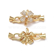 Rack Plating Flower Brass Pave Clear Cubic Zirconia Fold Over Clasps, Cadmium Free & Lead Free, Long-Lasting Plated, Real 18K Gold Plated, Flower: 17x17x6mm, Clasp: 12x7x5.5mm, Inner Diameter: 3.5mm(KK-E080-01G)