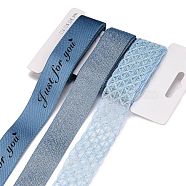 9 Yards 3 Styles Polyester Ribbon, for DIY Handmade Craft, Hair Bowknots and Gift Decoration, Sky Blue Color Palette, Steel Blue, 1~1-1/8 inch(25~28mm), about 3 yards/style(SRIB-A014-E03)