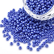 8/0 Czech Opaque Glass Seed Beads, Lustered, Round, Royal Blue, 3x2mm, Hole: 1mm, about 500g/bag(SEED-N004-003A-25)
