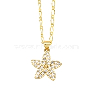 Brass Micro Pave Cubic Zirconia Pendant Necklaces, Starfish, 17.72 inch(45cm), Pendant: 24x18mm(PW-WG13899-01)