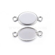 Tarnish Resistant 304 Stainless Steel Cabochon Connector Settings, Plain Edge Bezel Cups, Oval, Stainless Steel Color, 21~23x11x1.5mm, Hole: 2~2.5mm, Inner Diameter: 14x10mm(X-STAS-P210-12P)