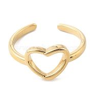 304 Stainless Steel Hollow Heart Open Cuff Rings for Valentine's Day, Real 14K Gold Plated, US Size 8 1/2(18.5mm)(RJEW-D002-26G)