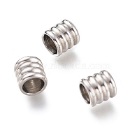202 Stainless Steel Cord End Caps, Grooved Column, Stainless Steel Color, 6x6mm, Hole: 0.7mm,Inner Diameter: 3.8mm(STAS-M282-01P)