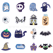 16Pcs 16 Style Halloween Theme Acrylic Brooch Pin, Bat & Ghost & Castle & Pumpkin Badges for Backpack Clothes, Mixed Patterns, 22~44.5x23~47.5x7mm, 1Pc/style(JEWB-FH0001-33)