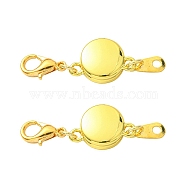 Alloy Magnetic Clasps, with Lobster Claw Clasps and Chain Tabs, Flat Round, Golden, 35mm, Clasp: 10x6x2.5mm, Chain Tabs: 22mm long, Flat Round: 9x5x0.5mm(FIND-YW0002-09G)