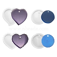 4Pcs 4 Style Pendant Silicone Molds, Resin Casting Molds, For UV Resin, Epoxy Resin Jewelry Making, Heart & Flat Round, White, 58~73x60~72x12mm, 1pc/style(DIY-LS0003-18)