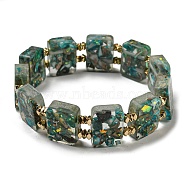 Dyed Natural Imperial Jasper with Resin Beaded Stretch Bracelets, Rectangle, Dark Cyan, Inner Diameter: 2-1/8 inch(5.4cm)(BJEW-G698-01A-01)