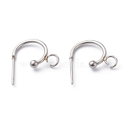 304 Stainless Steel Half Hoop Earrings, Stainless Steel Color, 15.5x12.5x2.4mm, Pin: 0.7mm(STAS-Z028-B02-P)