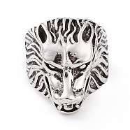 Wolf Head Wide Band Rings for Men, Punk Alloy Cuff Finger Ring, Antique Silver, US Size 8 1/4(18.3mm), 5~24mm(RJEW-F126-04AS)