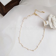 Stainless Steel & Imitation Pearl Round Link Chain Necklaces for Women, Golden, White, 22.44 inch(57cm)(WGE4439-03)