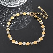 304 Stainless Steel Rhinestone Cup Chain Bracelets for Women, Rhombus, Ion Plating(IP), Golden, 7-1/8 inch(18cm)(BJEW-F488-26G-G)