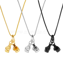 3Pcs 3 Colors Stainless Steel Boxing Glove Pendant Necklaces Set with Box Chains for Men, Mixed Color, 23.70 inch(60.2cm), 1Pc/color(NJEW-FI0001-25)