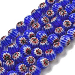 Handmade Lampwork Beads Strands, Round, Medium Blue, 6.5mm, Hole: 0.7mm, about 69pcs/strand, 15.75''(40cm)(LAMP-H001-03B)