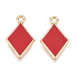 Alloy Enamel Pendants, Playing Cards Style, Golden, Diamond, Red, 20x12.5x2mm, Hole: 1.8mm(FIND-WH0038-79G-04)