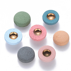 Handmade Porcelain Cabochons, with Brushed Gold Color Concave, Frosted, Half Round, Mixed Color, 13x5mm(PORC-S500-027-BM)