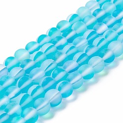 Synthetic Moonstone Beads Strands, Frosted, Round, Light Sky Blue, 8mm, Hole: 1mm, about 43~47pcs/strand, 14.37''~15.08''(36.5~38.3cm)(G-E573-01B-12)