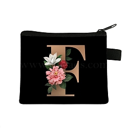 Initial Letter with Flower Cosmetic Bag, Polyester Wallets with Zipper, Black Change Purse, Clutch Bag for Women, Letter F, 11x13.5cm(PW-WG1F7F6-03)