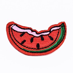 Watermelon Appliques, Computerized Embroidery Cloth Iron on/Sew on Patches, Costume Accessories, Red, 32x51x1mm(DIY-S041-071)