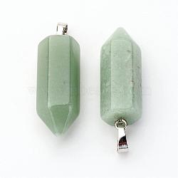 Brass Natural Green Aventurine Pendants, Bullet, Platinum, Pointed Pendant, 33~36x12mm, Hole: 5x7mm(G-O160-03H)