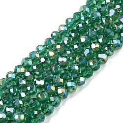 Electroplate Glass Beads Strands, AB Color Plated, Faceted, Rondelle, Green, 3.5~3.8x3mm, Hole: 0.4mm, about 113~115pcs/strand, 12.80~12.99 inch(32.5~33cm)(EGLA-A044-T3mm-B18)