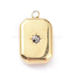 Ion Plating(IP) 304 Stainless Steel Pendants, with Rhinestone, Octagon, Golden, 15x9x5mm, Hole: 1.4mm(STAS-O150-05G)
