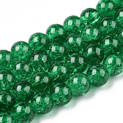 Spray Painted Crackle Glass Beads Strands, Round, Green, 8mm, Hole: 1.3~1.6mm, about 102~105pcs/strand, 30.55 inch~31.18 inch(77.6~79.2cm)(CCG-Q001-8mm-17-01)