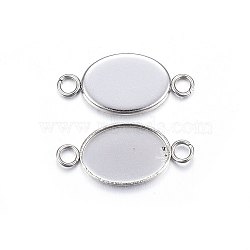 Tarnish Resistant 304 Stainless Steel Cabochon Connector Settings, Plain Edge Bezel Cups, Oval, Stainless Steel Color, 21~23x11x1.5mm, Hole: 2~2.5mm, Inner Diameter: 14x10mm(X-STAS-P210-12P)