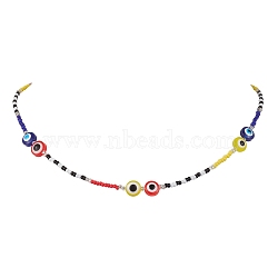 Resin and Glass Seed Bead Necklaces, Evil Eye, Colorful, 18.98 inch(48.2cm)(NJEW-MZ00029)