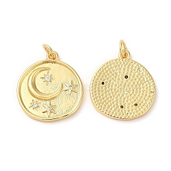 Brass Micro Pave Cubic Zirconia Pendants, with Jump Ring, Lead Free & Cadmium Free, Flat Round, Real 18K Gold Plated, 20x18x2mm, Hole: 3mm(KK-M246-35G)