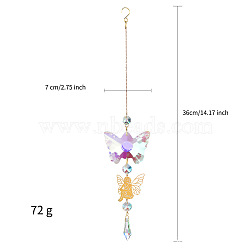 Glass Cone Pendant Decorations, with Metal Link, Hanging Suncatcher Home Decorations, Butterfly, 360x70mm(PW-WG44122-01)