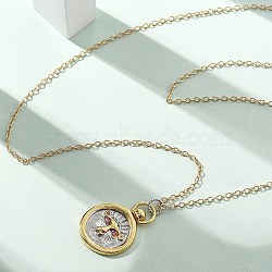 Brass Twelve Constellations Tarot Pendant Necklaces, Flat Round, Real 18K Gold Plated, Leo, 17.72 inch(45cm)(NJEW-Q006-01G-G)