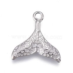 304 Stainless Steel Charms, Textured, Fishtail, Stainless Steel Color, 11x11x1.5mm, Hole: 1mm(X-STAS-F249-15P-02)
