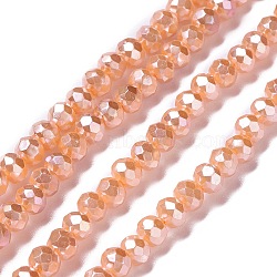 Opaque Glass Beads Strands, Faceted, Rondelle, Light Salmon, 4x3mm, Hole: 0.6mm, about 221pcs/strand, 31.89''(81cm)(GLAA-H022-02E)