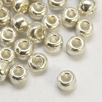 Glass Seed Beads, Dyed Colors, Round, Silver, Size: about 4mm in diameter, hole:1.5mm