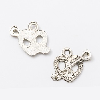 Tibetan Style Alloy Pendants, Heart with Arrow, Antique Silver, 15x16.5x2mm, Hole: 1.4mm