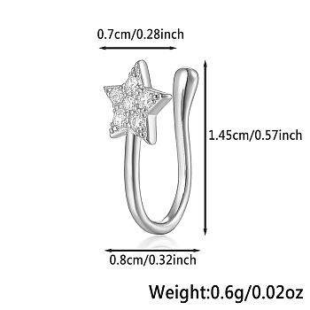 925 Sterling Silver Pave Clear Cubic Zirconia Star Nose Rings, Halloween Nose Cuffs, Fashion Jewelry, Silver, 14.5x8mm