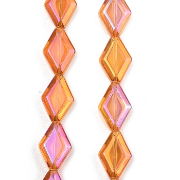 Electroplate Glass Beads Strands, Rhombus, AB Color, Orange, 15x10x5mm, Hole: 1mm, about 43pcs/strand, 25.39''(64.5cm)