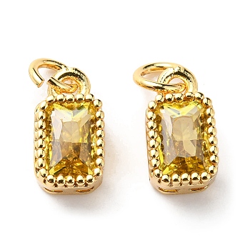 Real 18K Gold Plated Brass Inlaid Cubic Zirconia Charms, with Jump Ring, Long-Lasting Plated, Rectangle, Yellow, 9.5x5x3.5mm, Jump Ring: 4x0.5mm, 2.5mm Inner Diameter