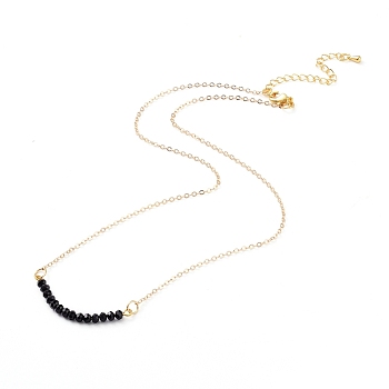 Pendant Necklaces, with Faceted Rondelle Glass Beads, Real 18K Gold Plated Brass Cable Chains and Lobster Claw Clasps, Black, 17.32 inch(44cm)
