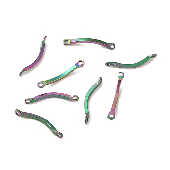 Ion Plating(IP) 304 Stainless Steel Connector Charms, Curved Bar Links, Rainbow Color, 15x2x2.5mm, Hole: 1mm